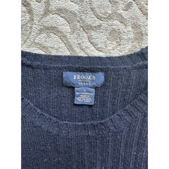 Vintage Brooks Brothers Sport Sweater Men's M 100% Lambswool Navy Ribbed - Picture 3 of 6